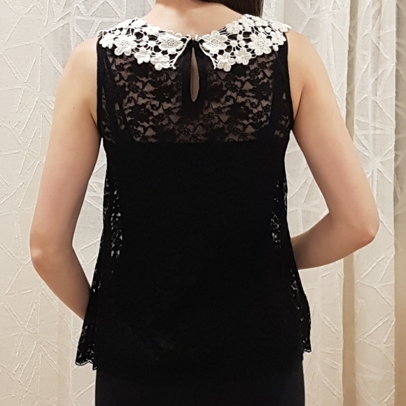 Lace Peter Pan Collar Sleeveless Shirt - Picture 7 of 7